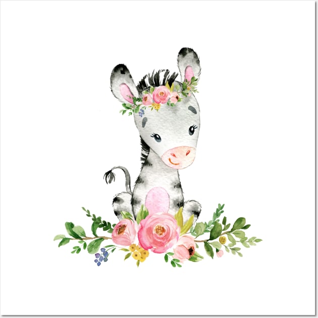 Cute Zebra with Flowers Wall Art by AdornMyWall